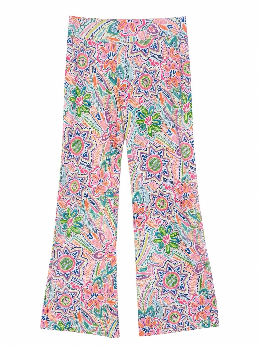 Wide Leg Floral Print Pants - Pink & Green